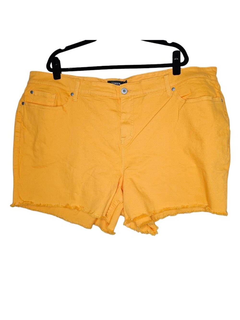 Torrid 28 Denim Shorts Marigold Yellow Cut Off Stretch High Rise 5" Summer